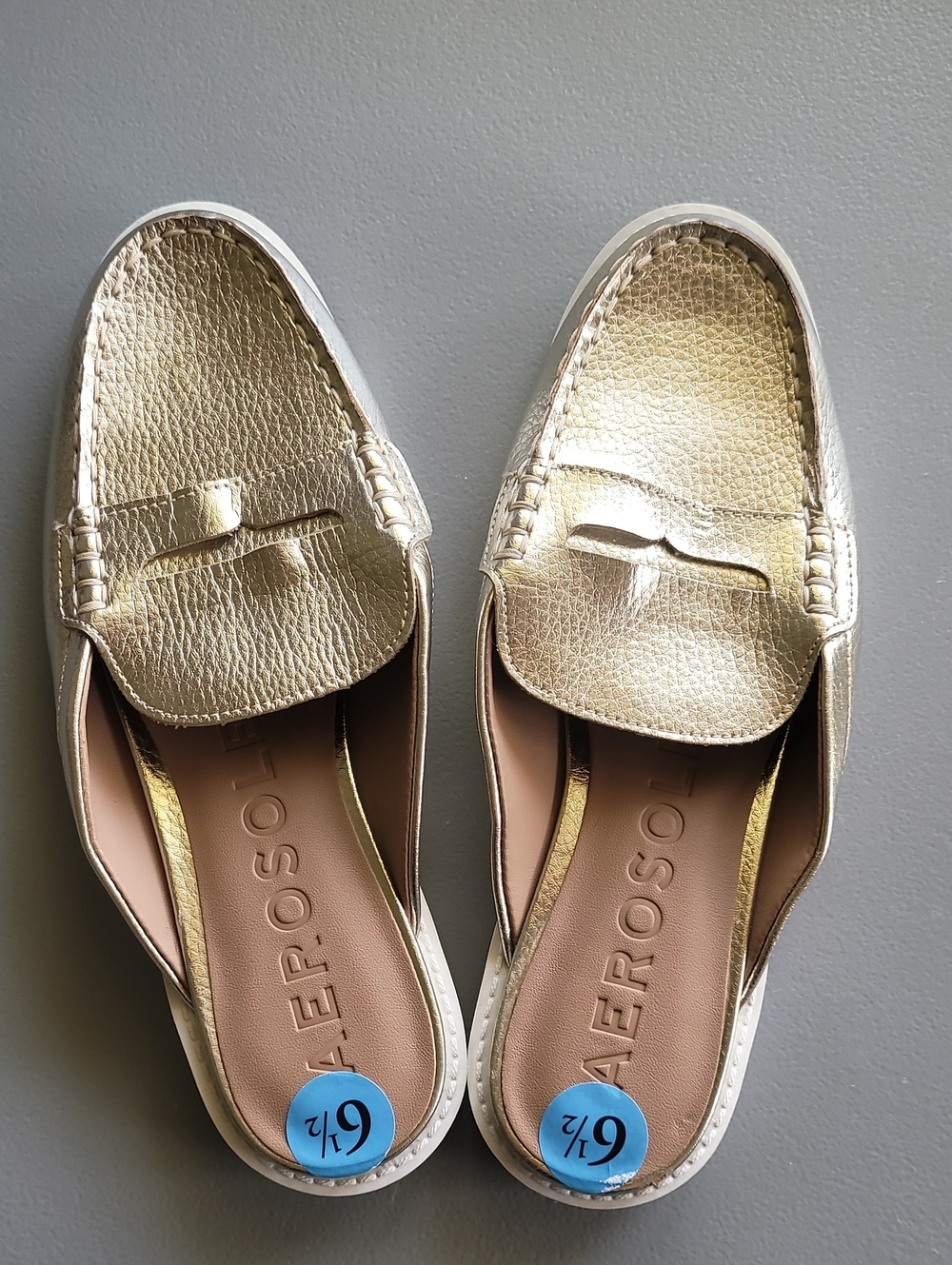 AEROSOLES Salome Slip On Mules Metallic Light Gold Sz 6.5